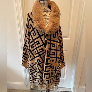 Geometric Patterned Tan and Black Scarf